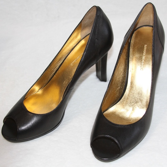 Banana Republic High Heels Shauna Open Toe Black Leather Pumps NEW in Box - Picture 2 of 6